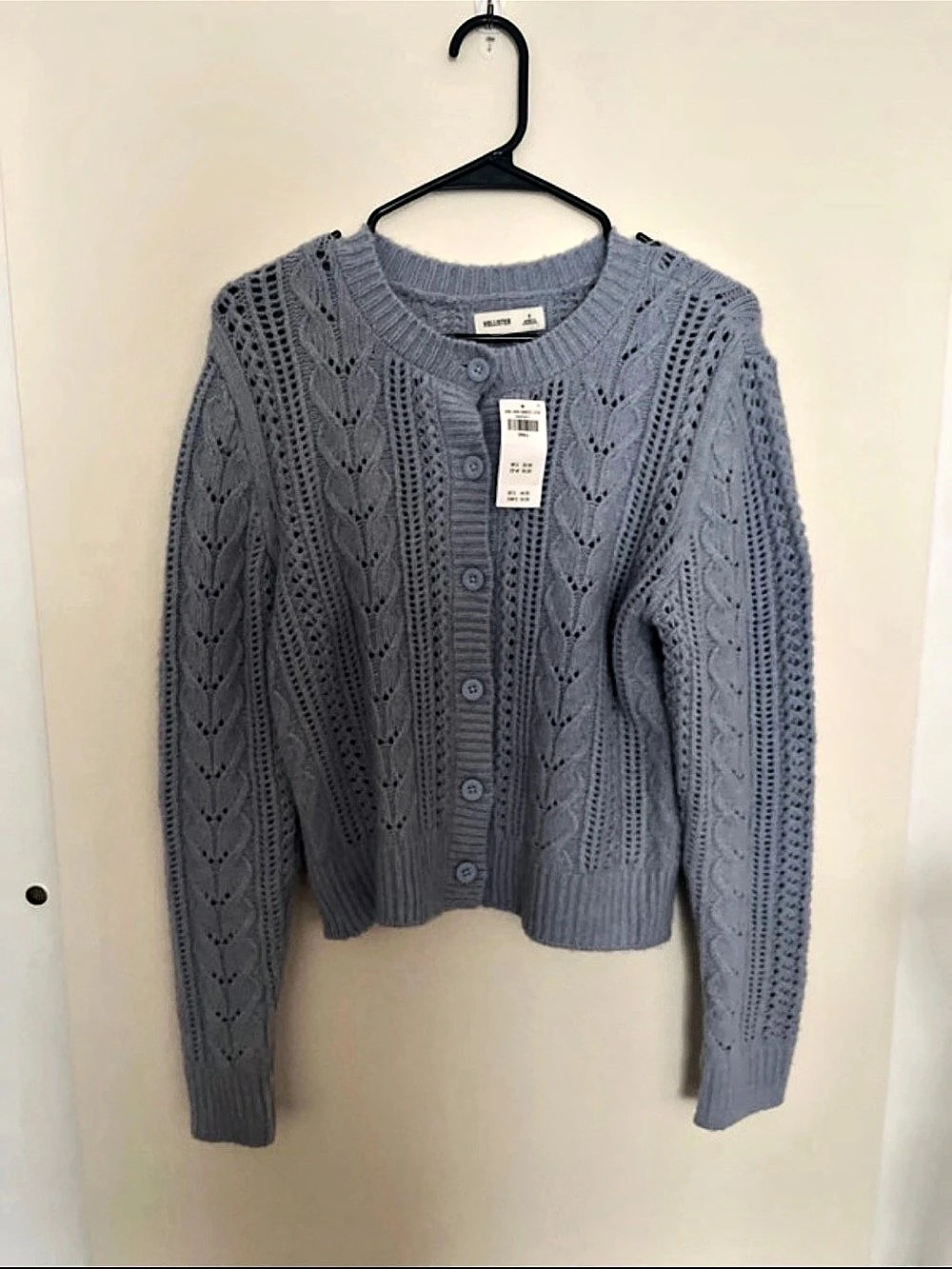 Hollister Textural Cable-Knit Cardigan Cable Knit Cardigan in Blue Small NWT